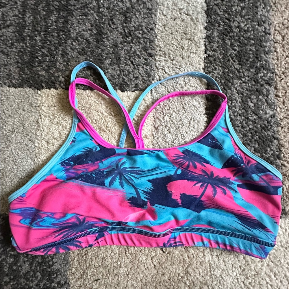 BORN PRIMITIVE blue and pink strappy sports bra